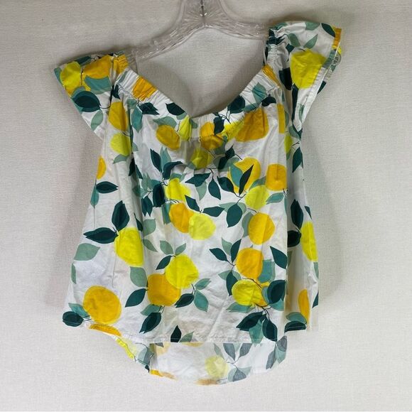 Who What Wear Top Women’s Yellow White Lemon Print Tie Front Off The Shoulder 0X - Picture 7 of 9